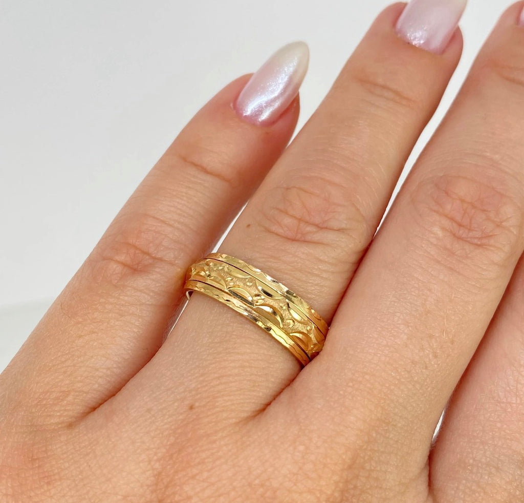 Anillo argollas matrimoniales articulables con circones Oro amarillo 18K | Talla 7/10 | 12 gr *