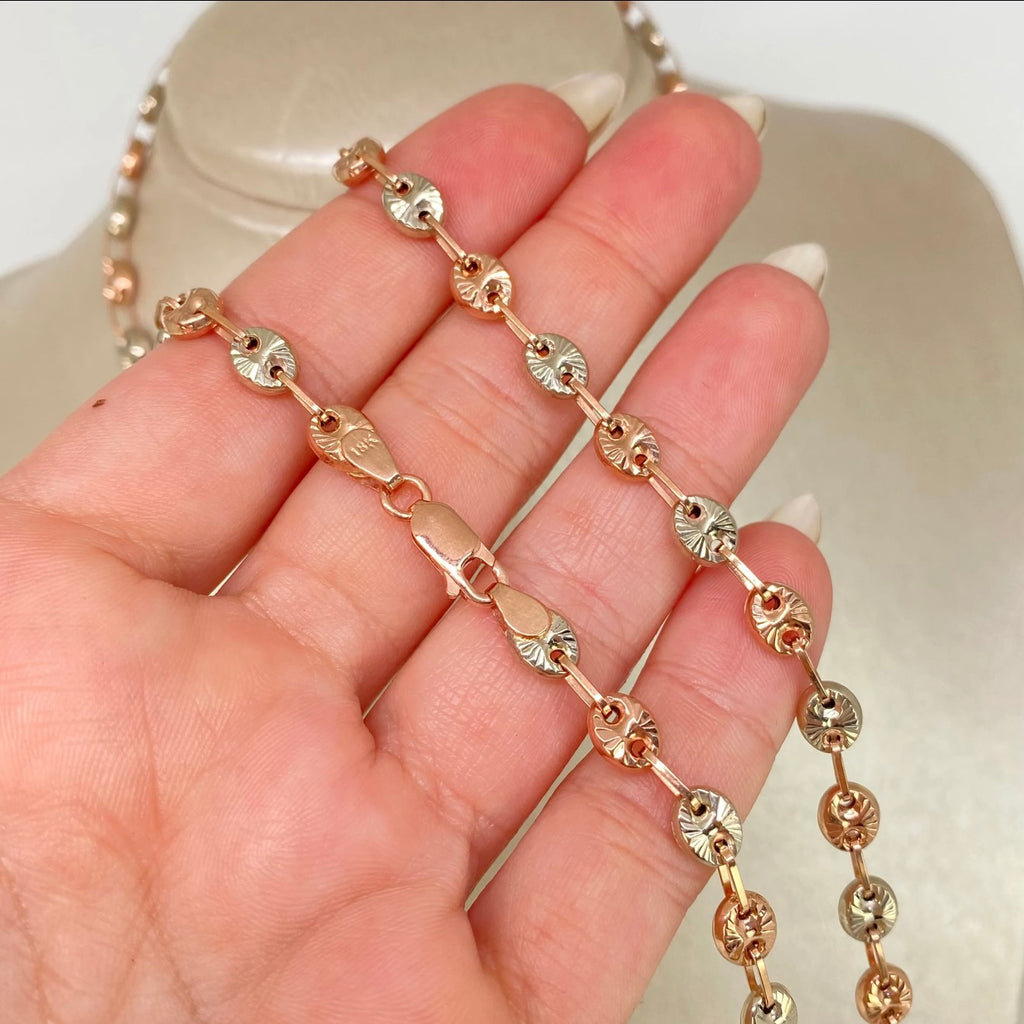 Cadena GC diamantado Oro blanco y Oro rosa 18K / 17,56 gr /  6 mm / 67 cm *