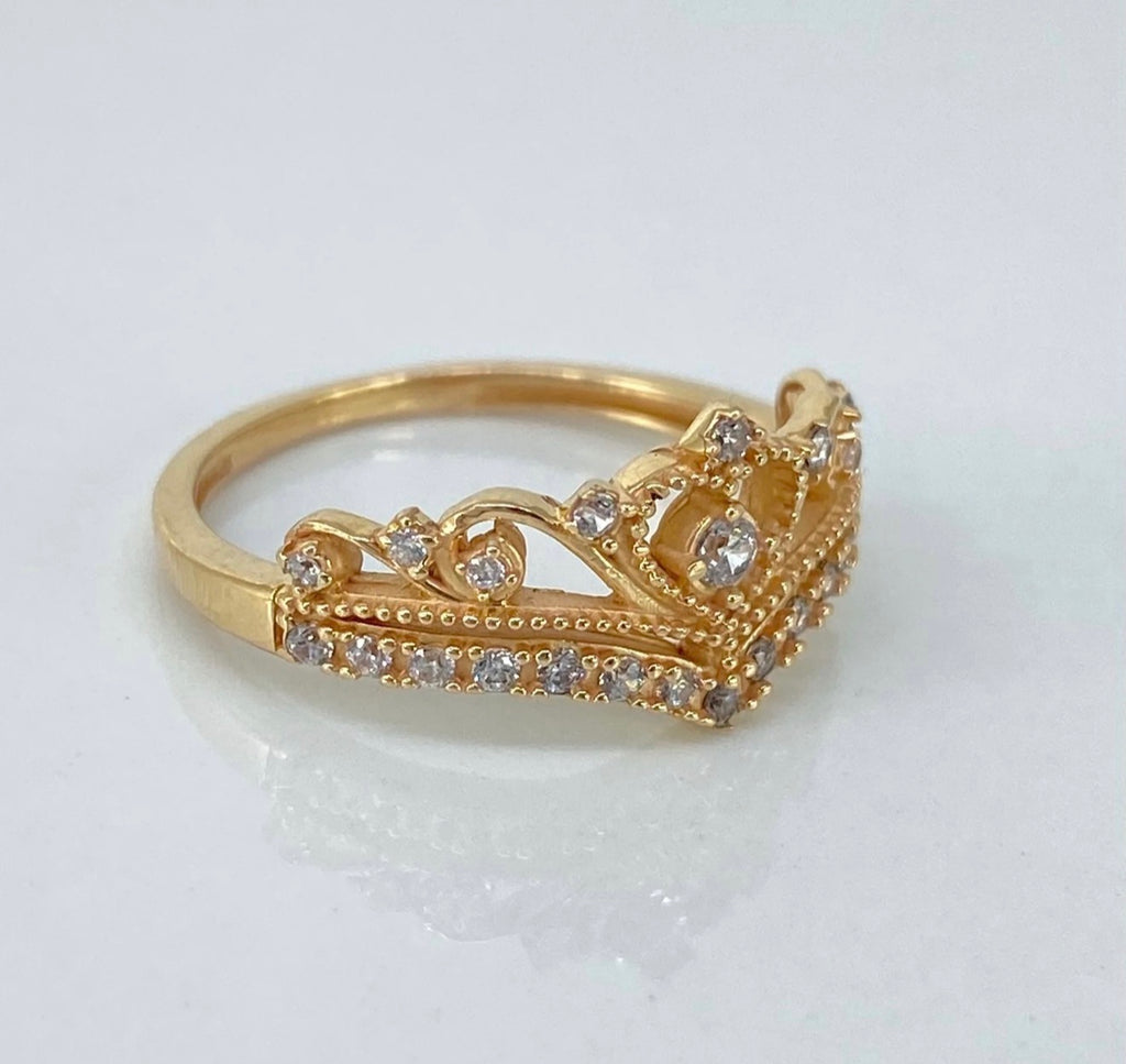 Anillo corona 15años circones blancos Oro amarillo 18K | Talla 6 | 2,8 gr