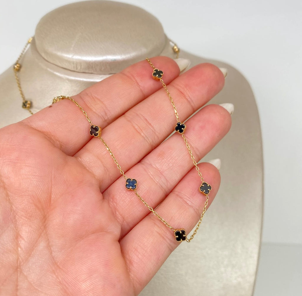 Cadena trébol negro  Aro Seguido  NAC ESP Oro amarillo  18K +1 / 5,05 gr  / 1 mm / 45 cm *