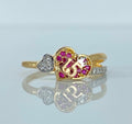 Anillos 15años corazones circones blancos y fucsias | Oro amarillo y Oro blanco 18K | Talla 6 | 2,15 gr