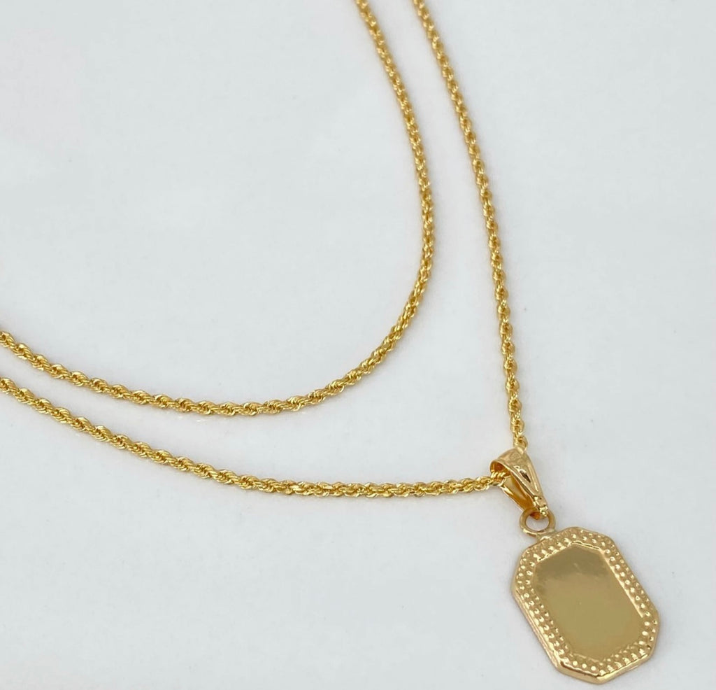 SET CADENA LAZO + DIJE PLACA RECTANGULAR ORO AMARILLO 18K 1,95 GR / 1,5 MM / 45 CM *