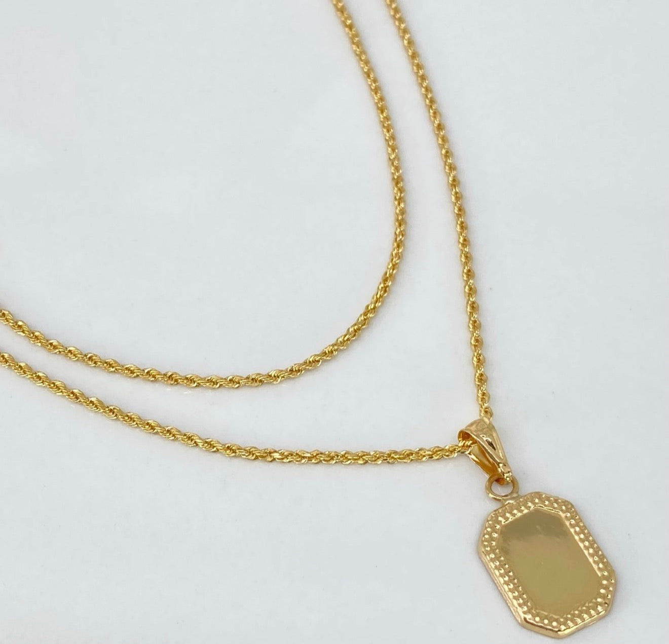SET CADENA LAZO + DIJE PLACA RECTANGULAR ORO AMARILLO 18K 1,95 GR / 1,5 MM / 45 CM *