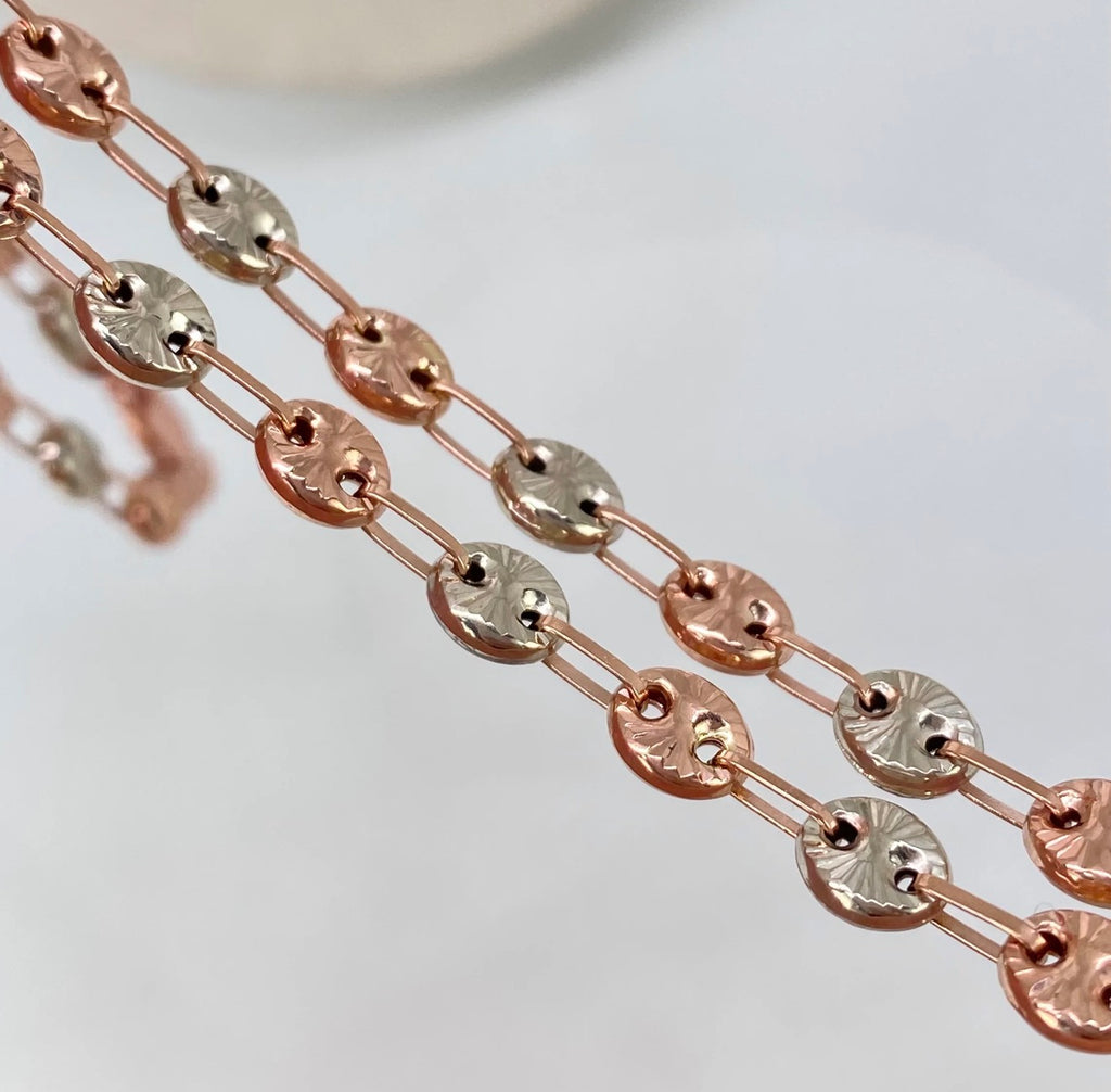 Cadena GC diamantado Oro blanco y Oro rosa 18K / 17,56 gr /  6 mm / 67 cm *