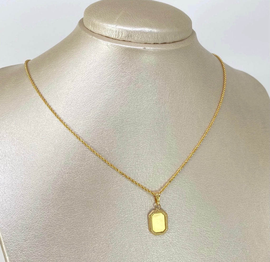 SET CADENA LAZO + DIJE PLACA RECTANGULAR ORO AMARILLO 18K 1,95 GR / 1,5 MM / 45 CM *