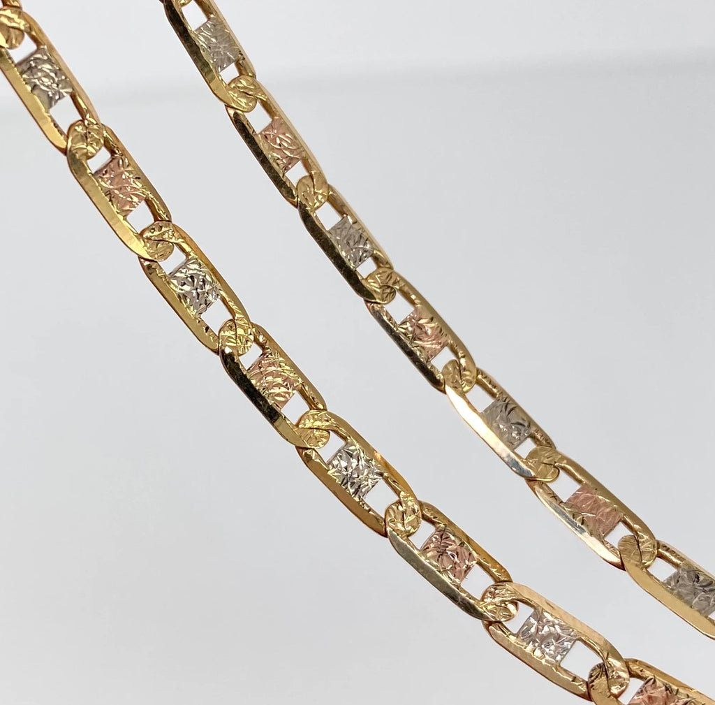 Cadena  ● Escalera plana diamantada  Tres Oros  18K 18,35gr  / 3,8 mm  / 60 cm *